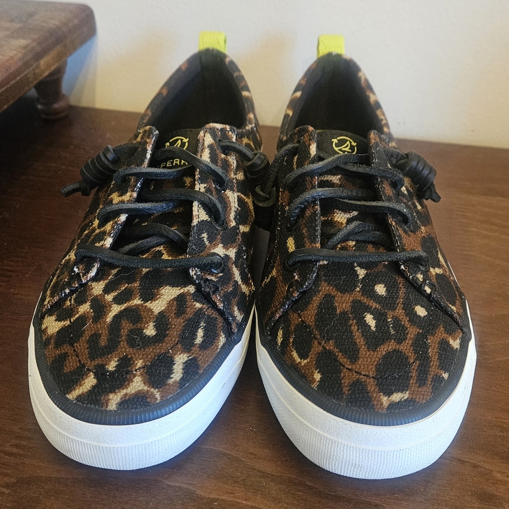 Sperry Women's Crest Vibe SeaCycled Canvas Sneakers Cheetah Print Sz 6